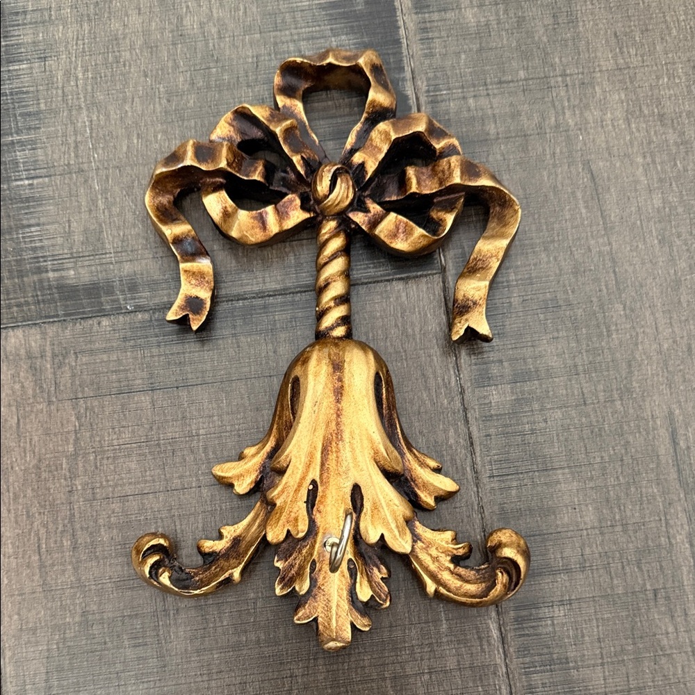 VINTAGE Antique Gold Decorative Wall Accent with Ribbon Motif hook